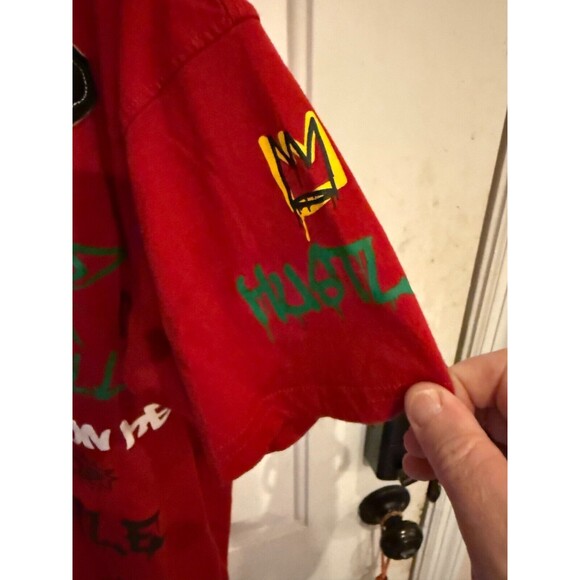 BLEEKER & MERCER MENS HEAVYWEIGHT RED TSHIRT GRAFFITI DESIGN USED - Picture 9 of 12